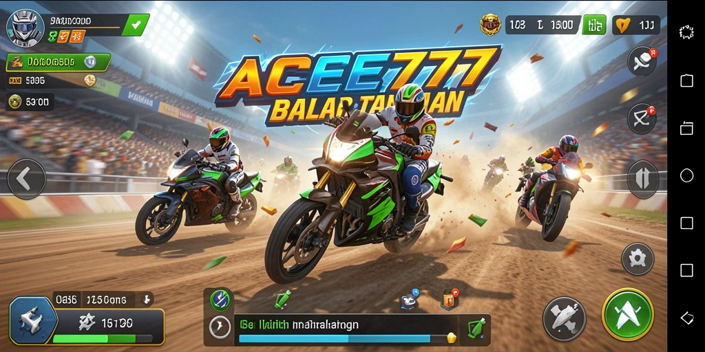 Tampilan gameplay ACE777 yang penuh aksi di lintasan balap.