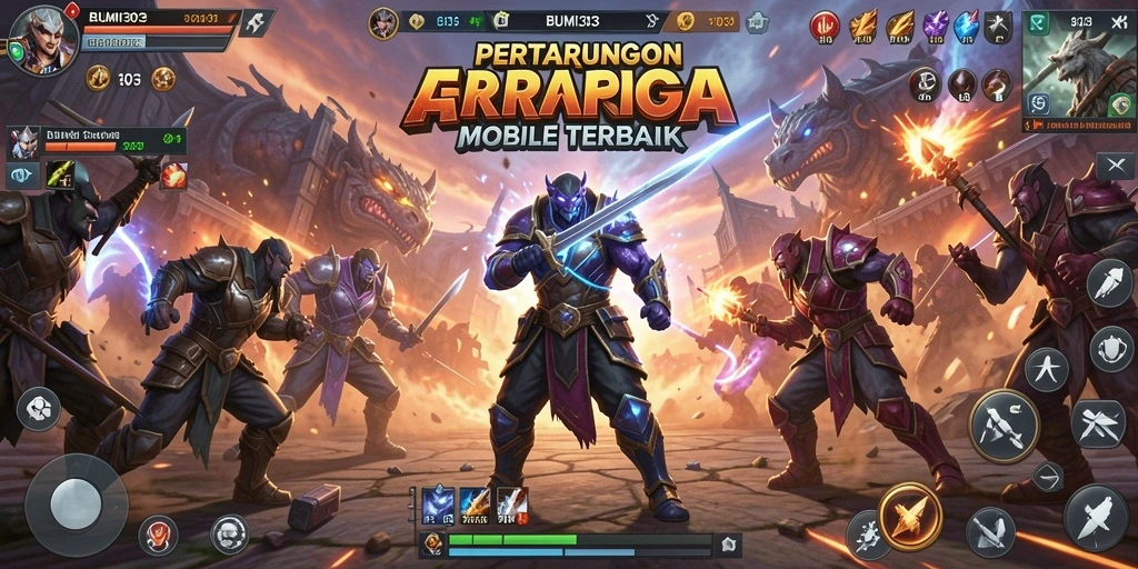 Tangkapan layar dari gameplay MOBA BUMI303 menampilkan pertarungan karakter.