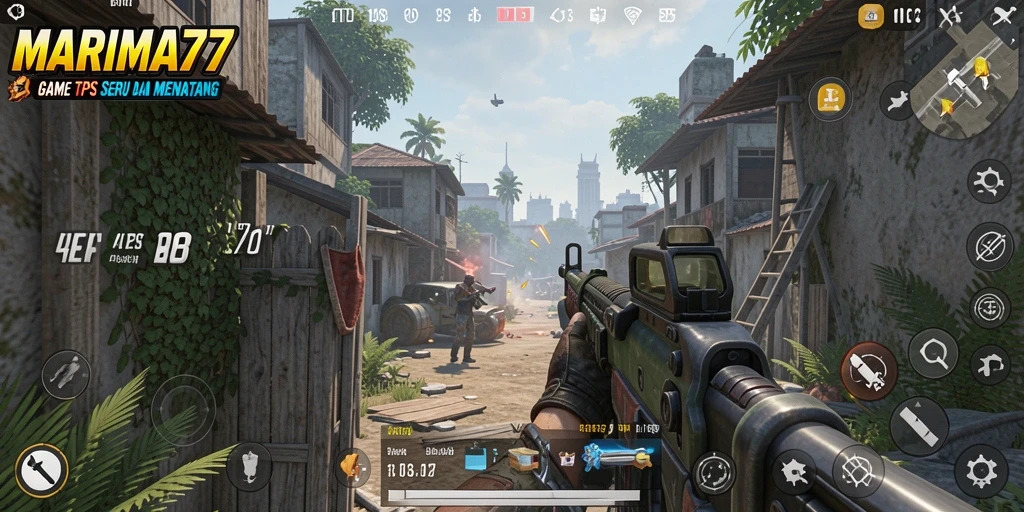 Tampilan gameplay TPS yang intens dan mendebarkan di MARIMA77.