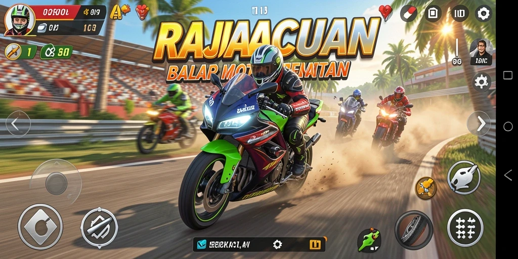Tampilan menarik dari gameplay balap motor di RAJACUAN.