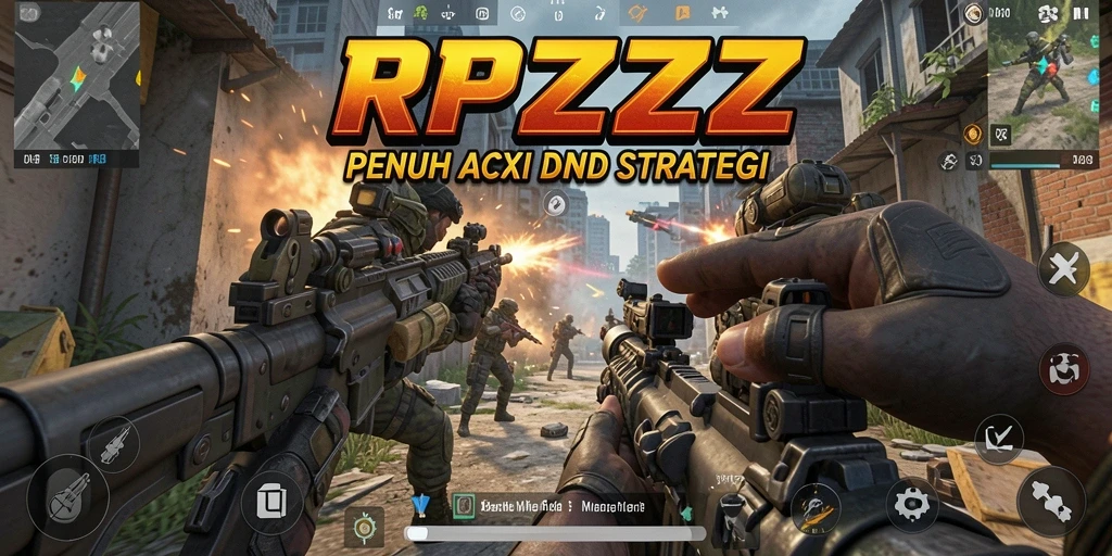Tampilan menarik dari gameplay intens di RPZZZ dengan aksi FPS yang mendebarkan.