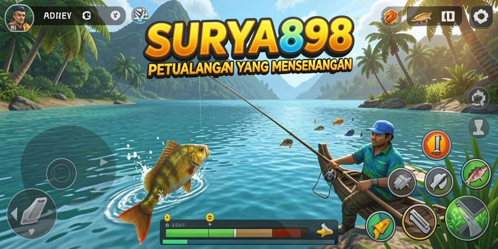 Tampilan gameplay seru dalam SURYA898 dengan aksi menangkap ikan.