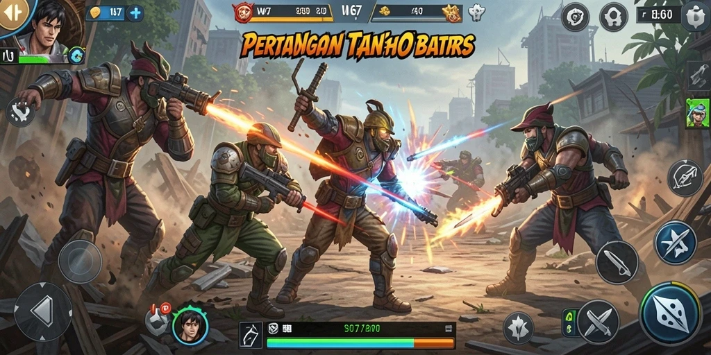 Screenshot menunjukkan duel karakter yang intense dalam W67.